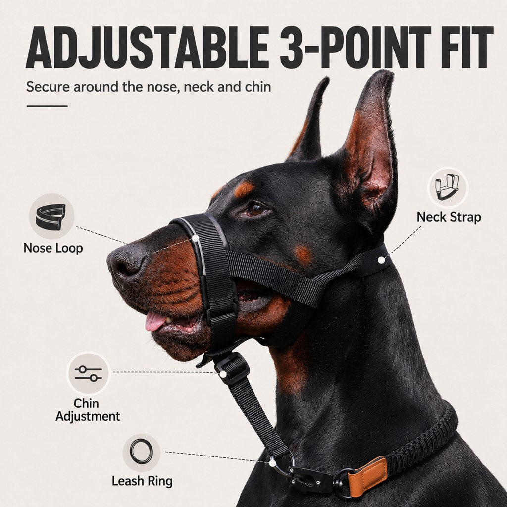 Ortekor No-Pull Dog Head Halter for Daily Walks - Adjustable Padded Training Muzzle to Help Reduce Pulling
