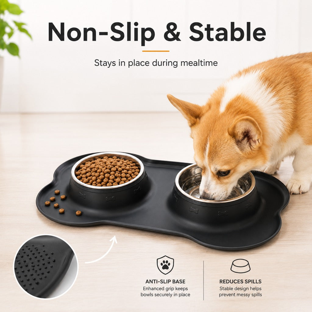 Ortekor Spill-Proof Dual Pet Bowl for Cats & Dogs - Mess-Free Food & Water Station for Cleaner Floors