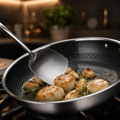 12-Inch Honeycomb Textured Skillet with Cool-Touch Handle for Induction Gas Electric Stovetops