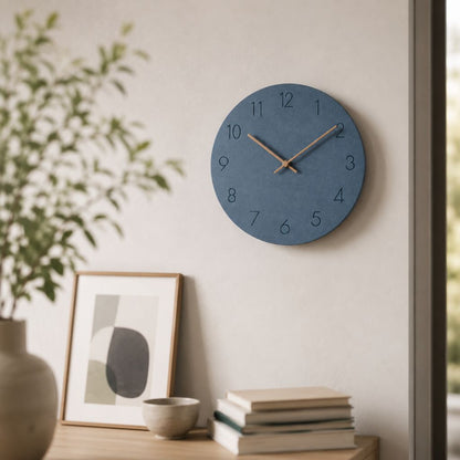 Silent Wall Clock 11.4 in Round Wood Frame Modern Home Décor for Bedroom Living Room Office Minimalist Timepiece