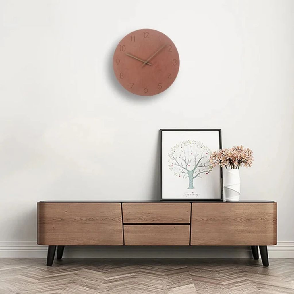 Silent Wall Clock 11.4 in Round Wood Frame Modern Home Décor for Bedroom Living Room Office Minimalist Timepiece
