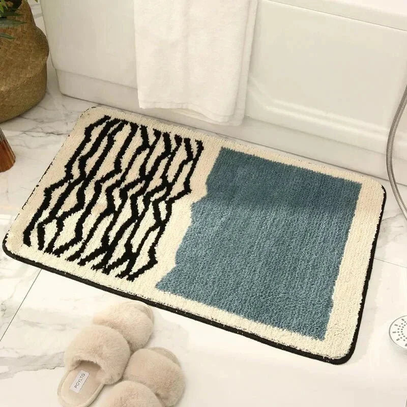 Abstract Modern Bathroom Rug with Non-Slip Backing – Soft Polyester & Acrylic Mat for Contemporary Bath Decor – Machine Washable Floor Mat