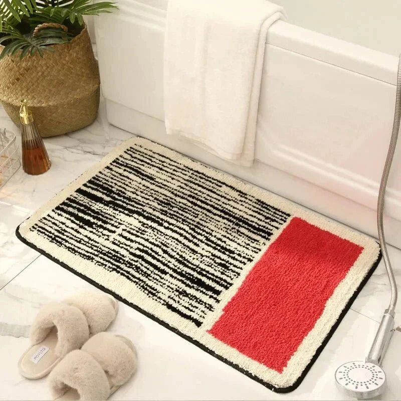 Abstract Modern Bathroom Rug with Non-Slip Backing – Soft Polyester & Acrylic Mat for Contemporary Bath Decor – Machine Washable Floor Mat