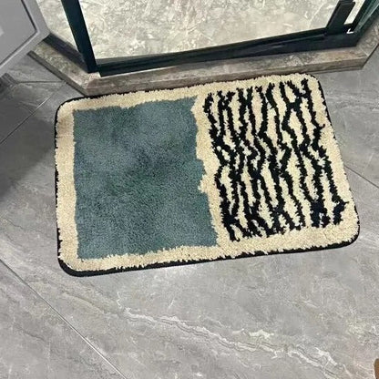 Abstract Modern Bathroom Rug with Non-Slip Backing – Soft Polyester & Acrylic Mat for Contemporary Bath Decor – Machine Washable Floor Mat