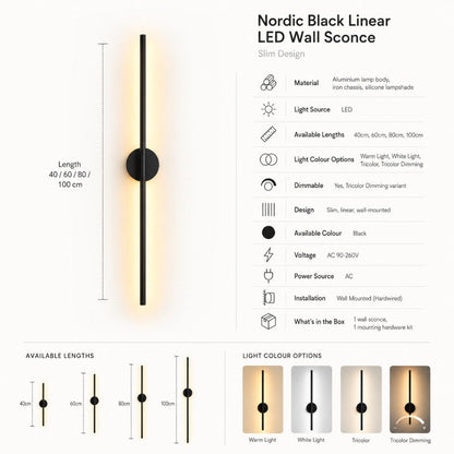 Elongated LED Wall Light Strip Black Aluminum Hardwired Sconce for Bedroom Living Room TV Accent Modern Minimalist