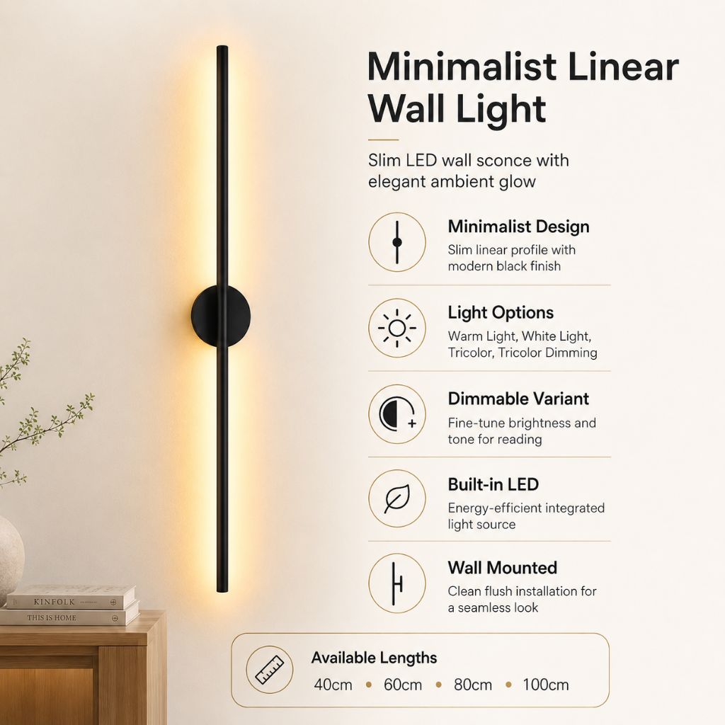 Elongated LED Wall Light Strip Black Aluminum Hardwired Sconce for Bedroom Living Room TV Accent Modern Minimalist