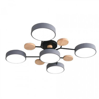 Branched Disc LED Ceiling Light with Wood Accents – Modern Scandinavian Design for Living Room, Bedroom & Dining