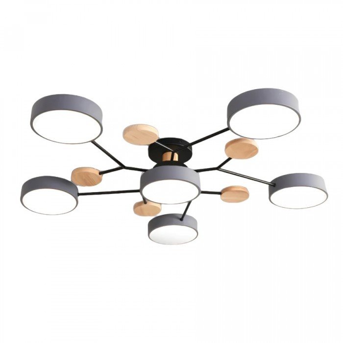 Branched Disc LED Ceiling Light with Wood Accents – Modern Scandinavian Design for Living Room, Bedroom & Dining