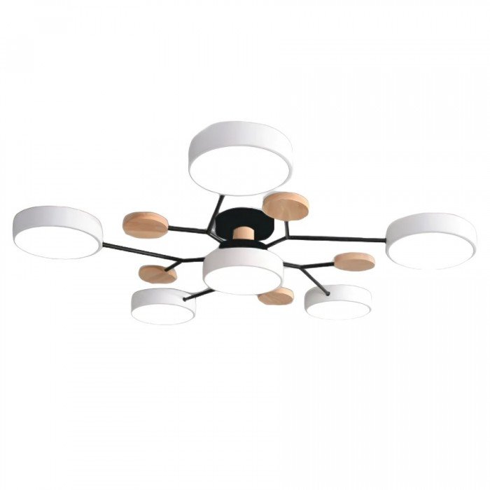 Branched Disc LED Ceiling Light with Wood Accents – Modern Scandinavian Design for Living Room, Bedroom & Dining