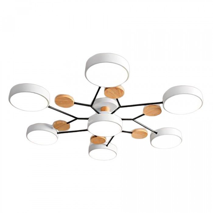 Branched Disc LED Ceiling Light with Wood Accents – Modern Scandinavian Design for Living Room, Bedroom & Dining