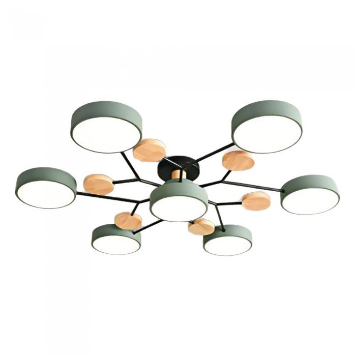 Branched Disc LED Ceiling Light with Wood Accents – Modern Scandinavian Design for Living Room, Bedroom & Dining