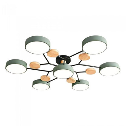 Branched Disc LED Ceiling Light with Wood Accents – Modern Scandinavian Design for Living Room, Bedroom & Dining