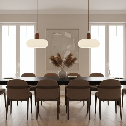 Pendant Light Ceiling Fixture with Cream Shade and Wood Accent for Dining Room, Kitchen Island, Bar Area & Living Space