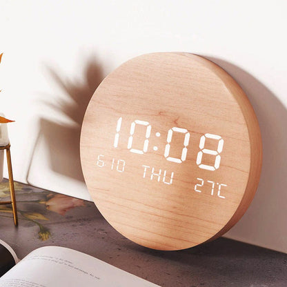 Digital Wall Clock Round Minimalist Display Scandinavian Home Decor Battery Operated Time Piece for Living Room Bedroom Office Modern