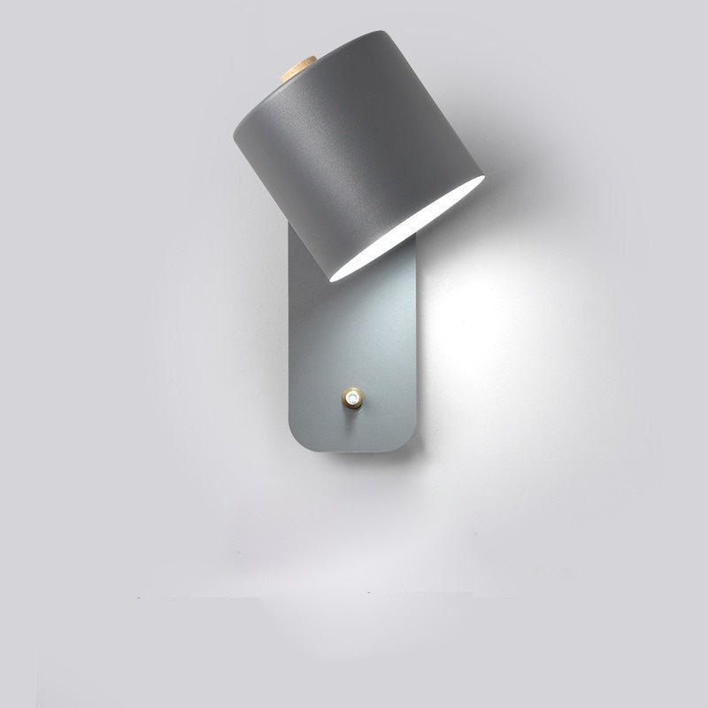 Adjustable Wall Light with Rotating Shade & Integrated Switch – Wood & Metal Fixture for Bedroom, Hallway, Reading