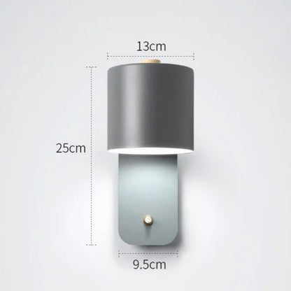 Adjustable Wall Light with Rotating Shade & Integrated Switch – Wood & Metal Fixture for Bedroom, Hallway, Reading