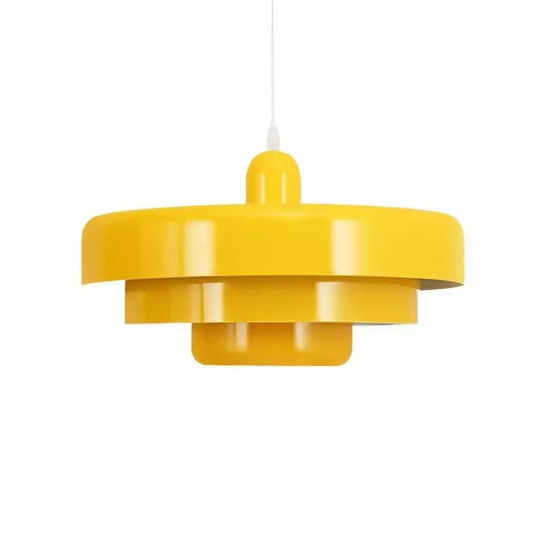 Layered Metal Ceiling Fixture 14-Inch Diameter Adjustable Cord Iron Shade for Kitchen Island Dining Table Home Office Retro Geometric Overhe