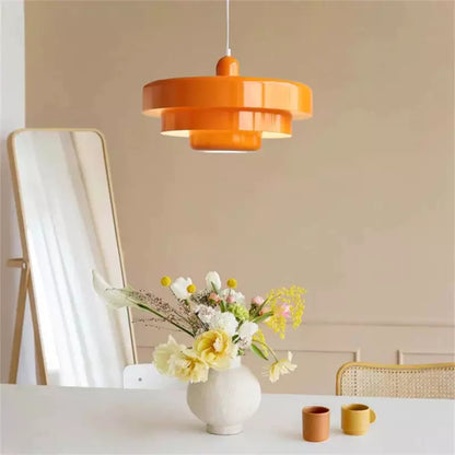 Layered Metal Ceiling Fixture 14-Inch Diameter Adjustable Cord Iron Shade for Kitchen Island Dining Table Home Office Retro Geometric Overhe