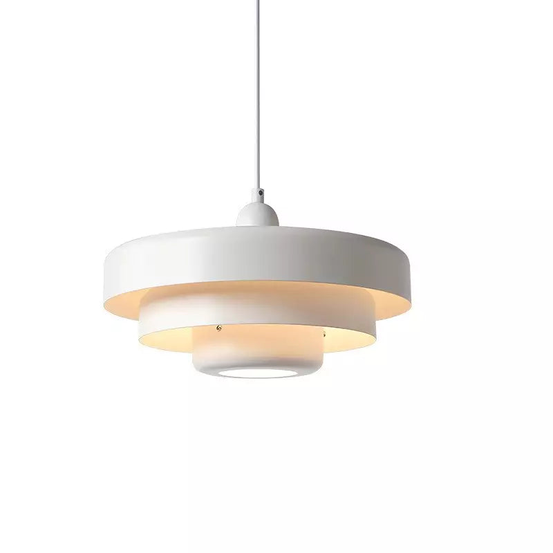 Layered Metal Ceiling Fixture 14-Inch Diameter Adjustable Cord Iron Shade for Kitchen Island Dining Table Home Office Retro Geometric Overhe