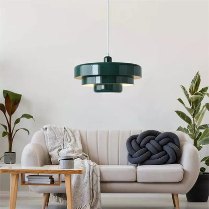 Layered Metal Ceiling Fixture 14-Inch Diameter Adjustable Cord Iron Shade for Kitchen Island Dining Table Home Office Retro Geometric Overhe