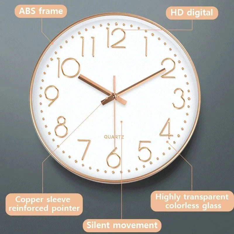 Silent Quartz Wall Clock 12-Inch Modern Round Timepiece for Living Room Bedroom Home Office Decor Easy-Read Face