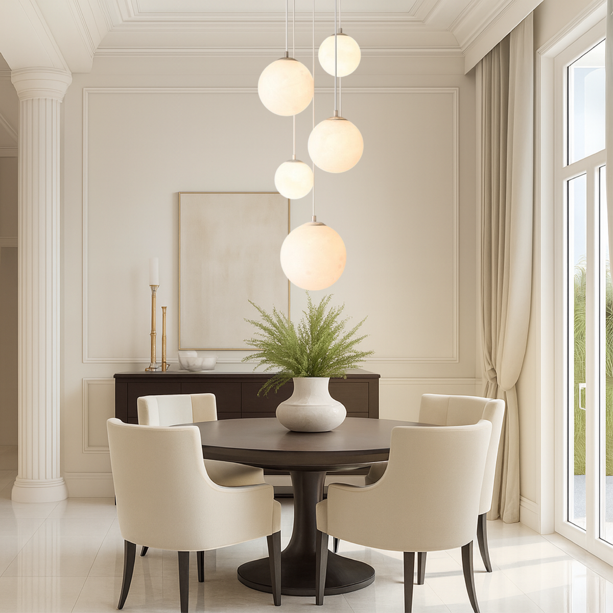 Cascading Glass Globe Pendant Light – 5-Tier Chandelier for Stairwell & High Ceiling | Modern Sphere LED Fixture