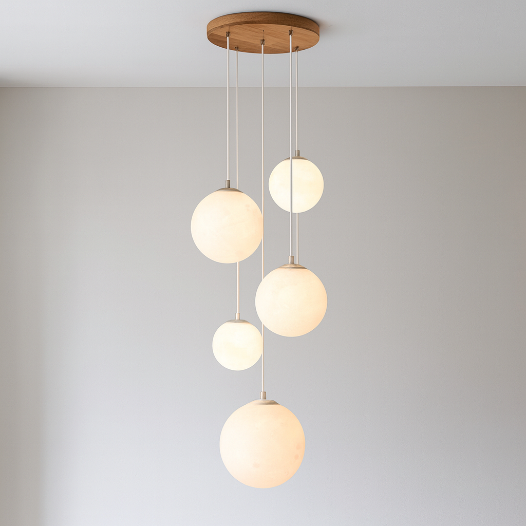 Cascading Glass Globe Pendant Light – 5-Tier Chandelier for Stairwell & High Ceiling | Modern Sphere LED Fixture