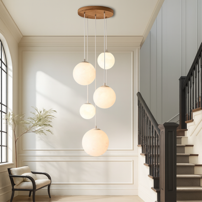 Cascading Glass Globe Pendant Light – 5-Tier Chandelier for Stairwell & High Ceiling | Modern Sphere LED Fixture