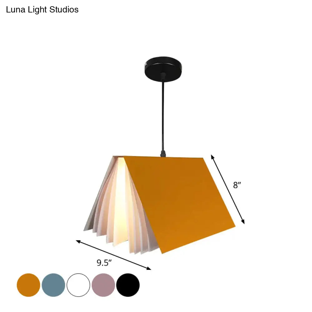 Book-Shaped Ceiling Pendant Light, LED Compatible Hanging Fixture for Kitchen Island, Dining Room and Bedroom, Plastic Shade with Round