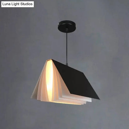 Book-Shaped Ceiling Pendant Light, LED Compatible Hanging Fixture for Kitchen Island, Dining Room and Bedroom, Plastic Shade with Round