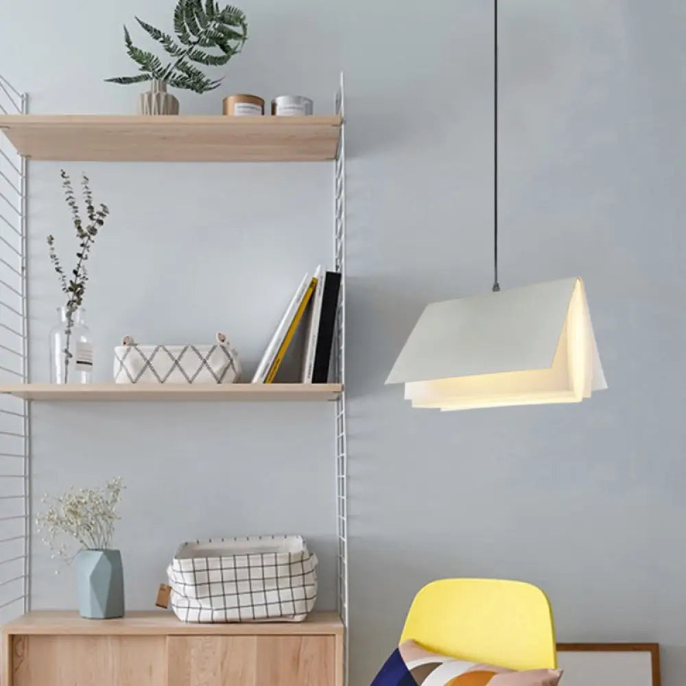 Book-Shaped Ceiling Pendant Light, LED Compatible Hanging Fixture for Kitchen Island, Dining Room and Bedroom, Plastic Shade with Round