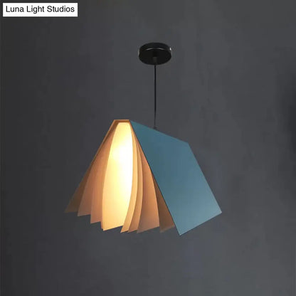 Book-Shaped Ceiling Pendant Light, LED Compatible Hanging Fixture for Kitchen Island, Dining Room and Bedroom, Plastic Shade with Round