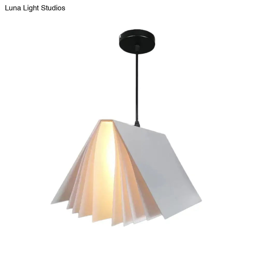 Book-Shaped Ceiling Pendant Light, LED Compatible Hanging Fixture for Kitchen Island, Dining Room and Bedroom, Plastic Shade with Round