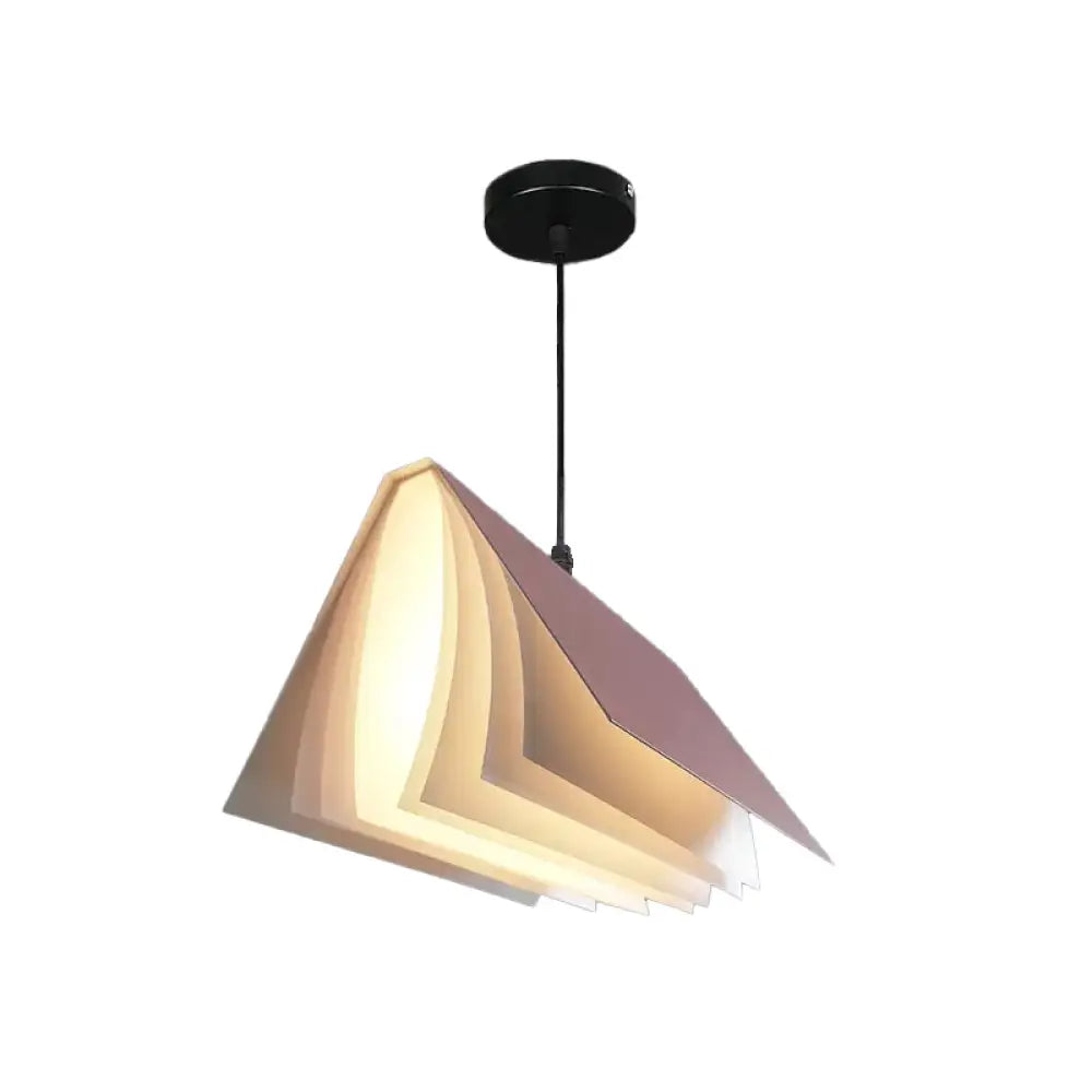 Book-Shaped Ceiling Pendant Light, LED Compatible Hanging Fixture for Kitchen Island, Dining Room and Bedroom, Plastic Shade with Round