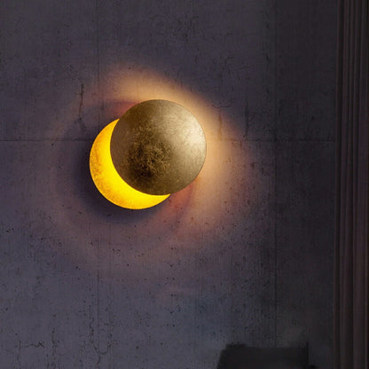 Rotating Iron Sconce with Adjustable Eclipse Discs – 3-Temperature LED Fixture for Bedroom & Hallway – 10 in or 8 in Diameter Modern Accent