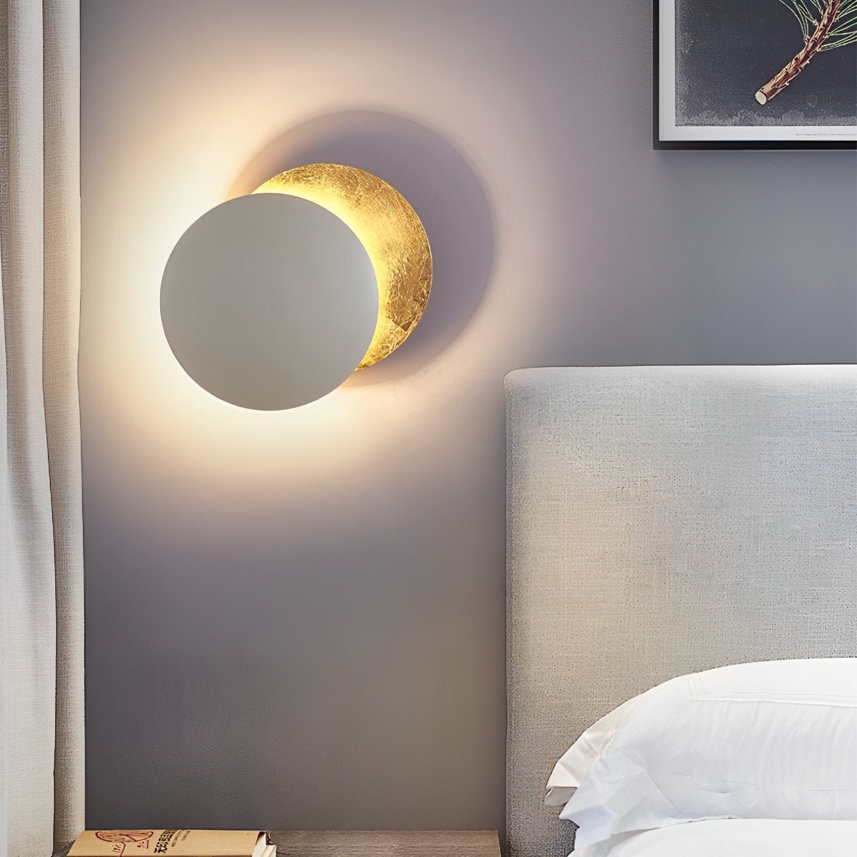 Rotating Iron Sconce with Adjustable Eclipse Discs – 3-Temperature LED Fixture for Bedroom & Hallway – 10 in or 8 in Diameter Modern Accent