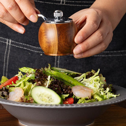 Wood Salt & Pepper Grinder Set with Stand Hand-Crank Mills for Kitchen Table Dining Countertop Seasoning Display