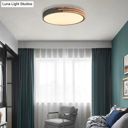Circular Wood Ceiling Light Flush Mount 16 Inch | Low Profile Modern LED Fixture for Bedroom Living Room Dining Room | Slim 2 Inch Depth