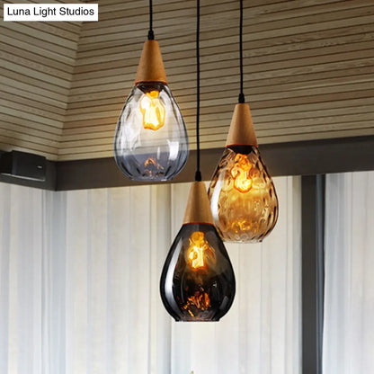 Teardrop Glass Pendant Light Modern Hanging Ceiling Fixture for Dining Room & Kitchen | Single Light E26 Socket | Adjustable 47" Cord