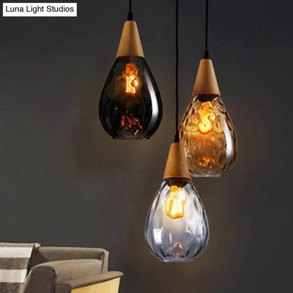 Teardrop Glass Pendant Light Modern Hanging Ceiling Fixture for Dining Room & Kitchen | Single Light E26 Socket | Adjustable 47" Cord
