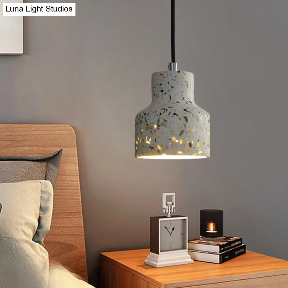 Terrazzo Cement Pendant Light with Adjustable Cord, Single Bulb Fixture for Kitchen Island, Entryway & Dining Room, Modern Industrial