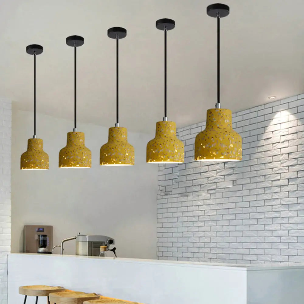 Terrazzo Cement Pendant Light with Adjustable Cord, Single Bulb Fixture for Kitchen Island, Entryway & Dining Room, Modern Industrial
