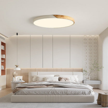 Wood LED Ceiling Light Fixture Round Flush Mount Modern Nordic Design for Bedroom Living Room – Black or White Finish