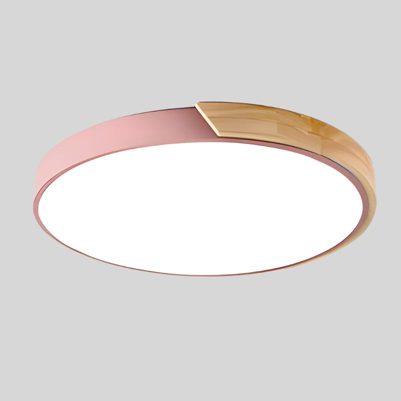 Modern Flush-Mount LED Ceiling Light with Wood Accent – Round Dome Design for Bedroom, Living Room & Office
