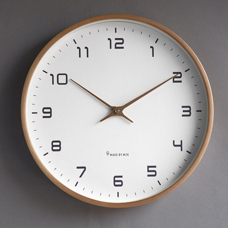 Silent Wooden Wall Clock with Scandinavian Design for Living Room & Bedroom Decor | Modern Minimalist Round Wood Face 12-Inch Quiet