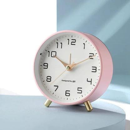 Contemporary Desk Clock Silent Sweep Movement Metal Frame Glass Face 6 Colors Bedroom Office Nightstand Quiet Timepiece Minimalist