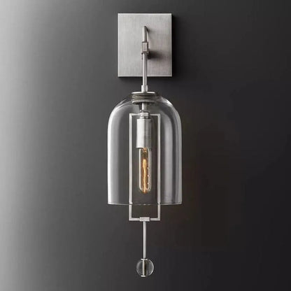 Modern Glass Globe Wall Light with Geometric Frame – Vintage Brass, Bronze & Satin Nickel – 23 or 29 Inch Height – Sculptural Sconce for