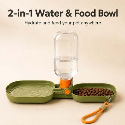 Ortekor Portable Folding Pet Water & Food Cup for Walks & Hiking - 15.6 oz Leak-Resistant Dog & Cat Travel Bottle Bowl