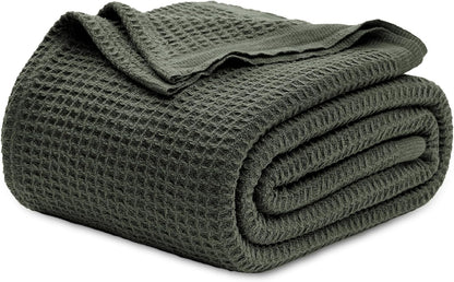 100% Cotton Waffle Weave Throw Blanket Queen King Breathable Lightweight Bed Cover for All Seasons Couch Sofa Bedroom Layering Textured