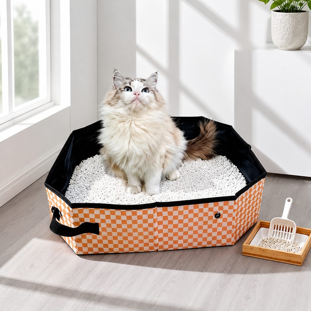 Ortekor Portable Foldable Cat Litter Box for Road Trips, Hotels & RV Travel - Reusable Waterproof Travel Cat Toilet to Stop Leaks & Save Space